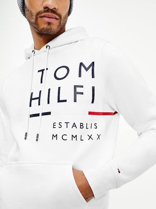 Tommy Hilfiger Wraparound Logo Fleece Hoodie Heren Wit | TH986KVO