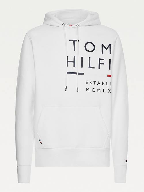 Tommy Hilfiger Wraparound Logo Fleece Hoodie Heren Wit | TH986KVO