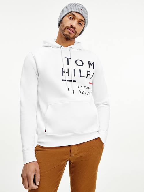 Tommy Hilfiger Wraparound Logo Fleece Hoodie Heren Wit | TH986KVO