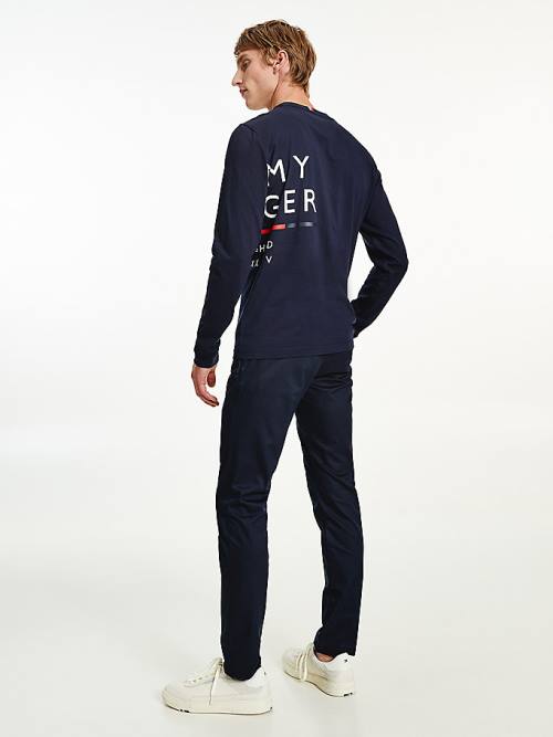 Tommy Hilfiger Wraparound Logo Long Sleeve T-shirts Heren Blauw | TH731QOV