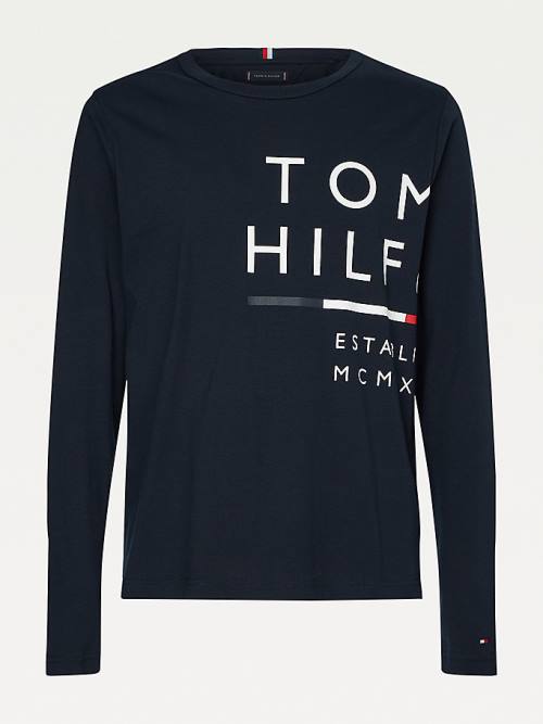 Tommy Hilfiger Wraparound Logo Long Sleeve T-shirts Heren Blauw | TH731QOV