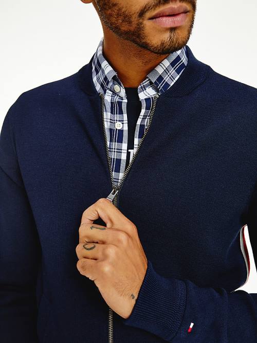 Tommy Hilfiger Zip-Thru Baseball Collar Cardigan Truien Heren Blauw | TH639KPE