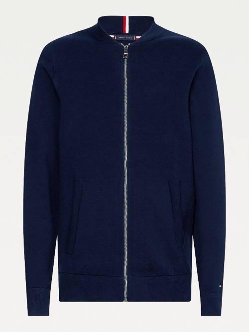 Tommy Hilfiger Zip-Thru Baseball Collar Cardigan Truien Heren Blauw | TH639KPE