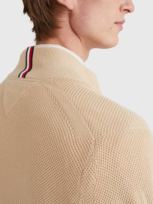 Tommy Hilfiger Zip-Thru High Neck Cardigan Truien Heren Beige | TH952UED