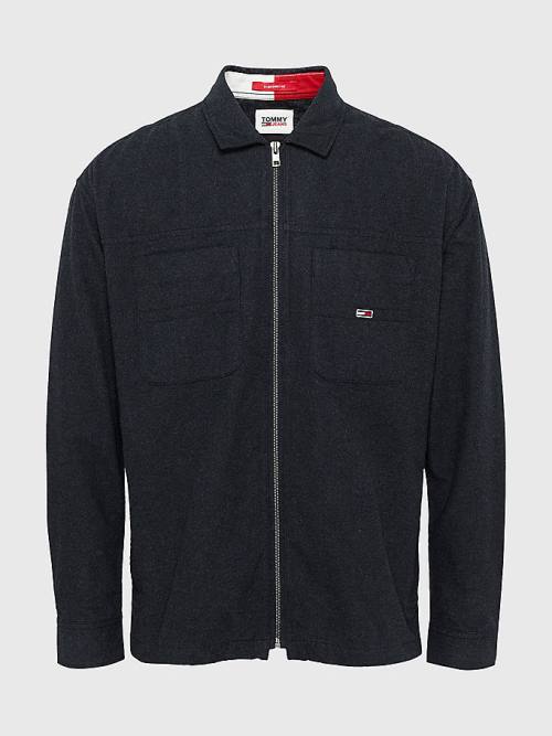 Tommy Hilfiger Zip-Thru Soft Organic Katoenen Overshirt Overhemd Heren Zwart | TH619DAQ